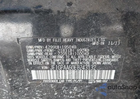 2014 Subaru Impreza 2.0I из США, поврежденный, VIN JF1GPAA60E8243132